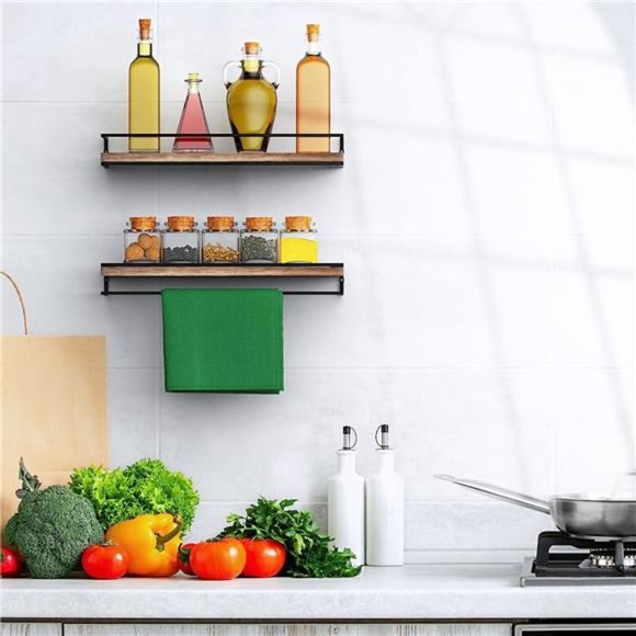 Floating Shelves WallMounted Set of2,Rustic Wood Wall Storage Shelves forBedroom - Picture 6 of 6